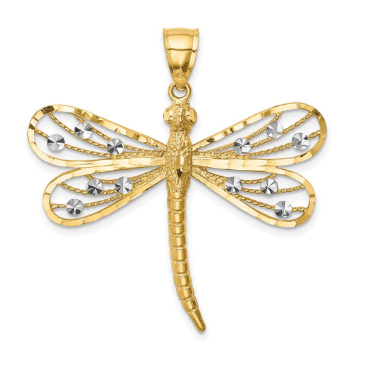 14K Diamond-cut White Rhodium Dragonfly Pendant
