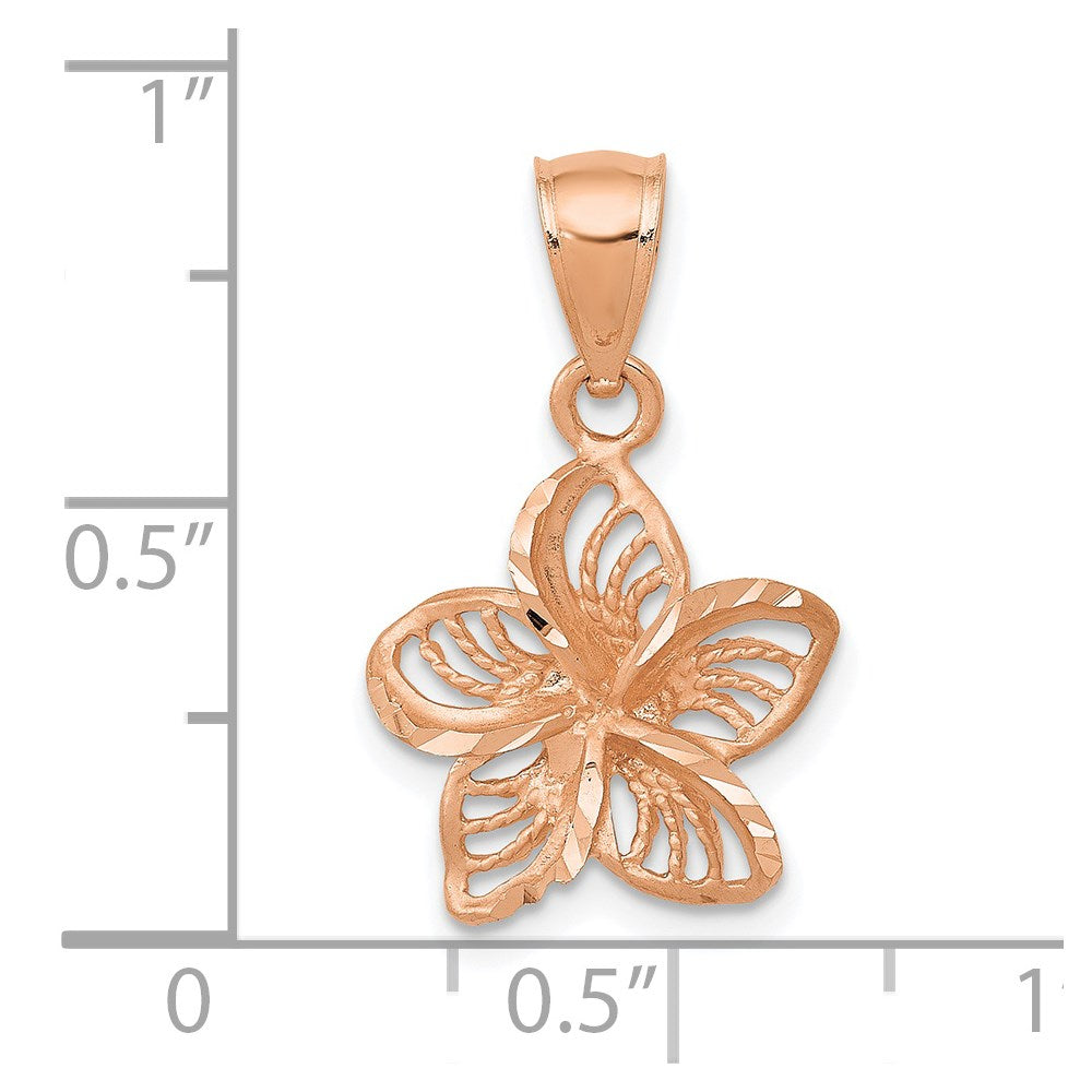 14k Rose Gold Beaded and Polished Plumeria Flower Charm