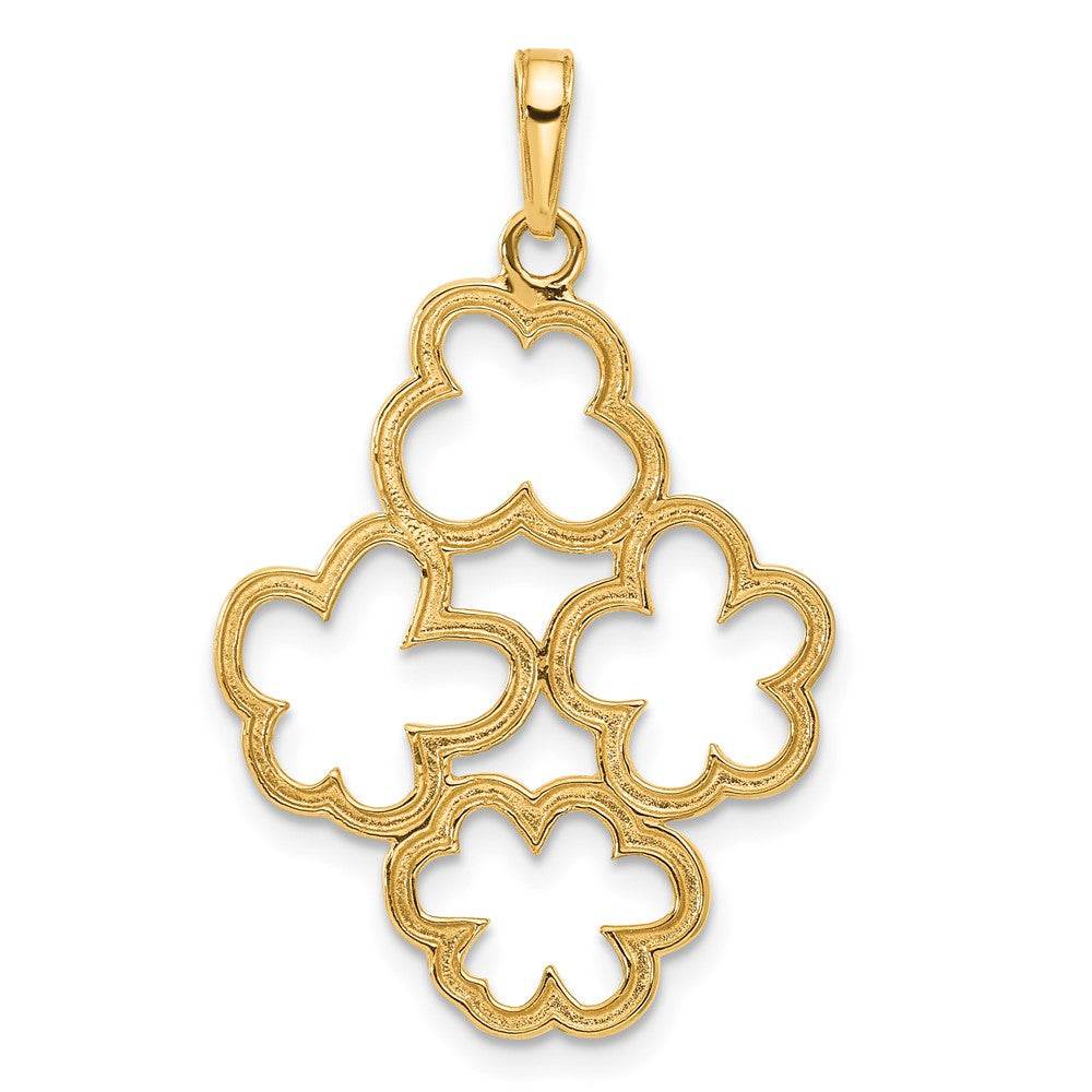 14k and White Rhodium Polished and D/C Flowers Pendant