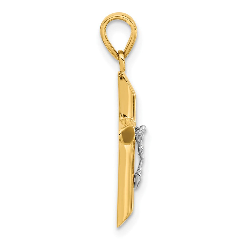 14K Two-tone Polished and Textured Crucifix Pendant