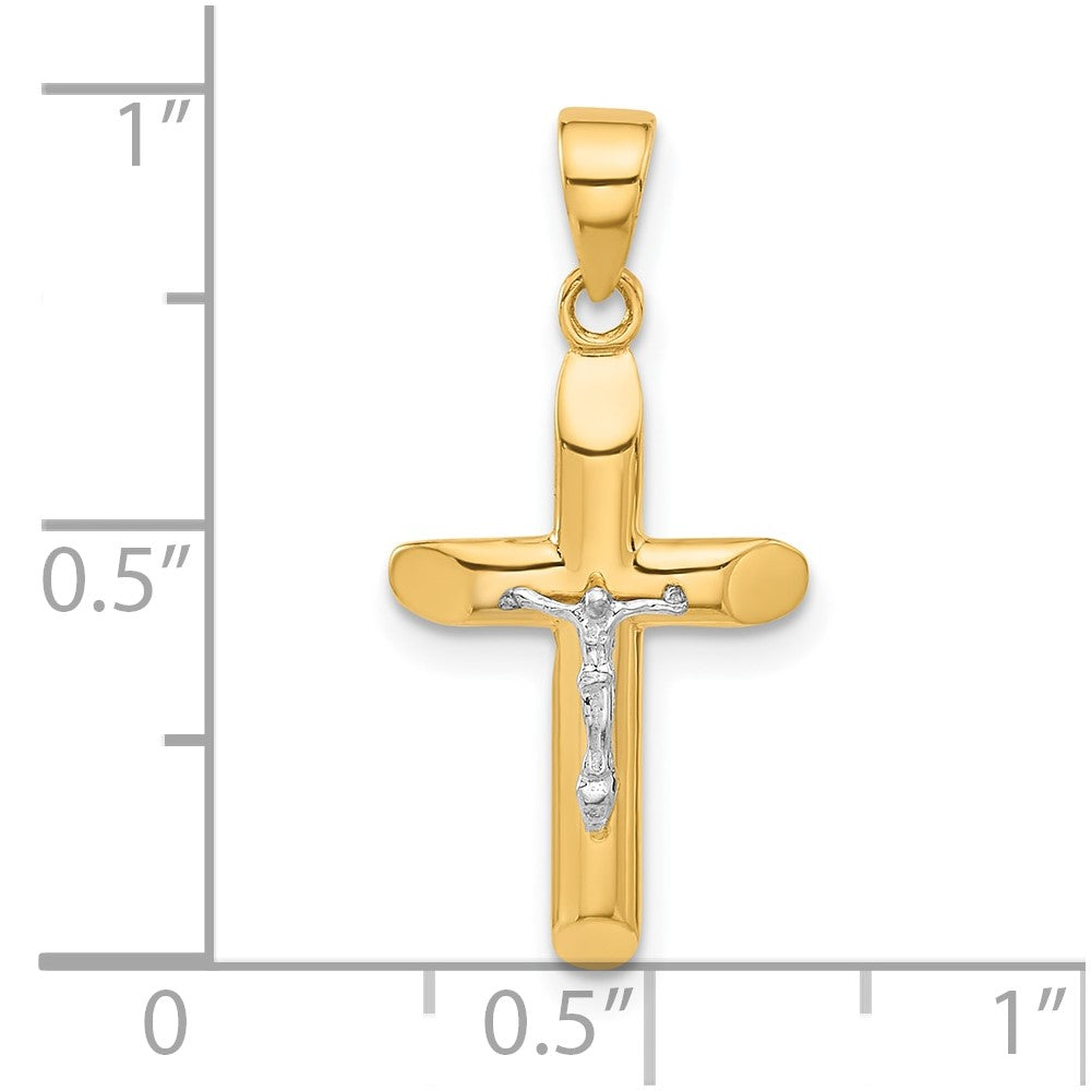 14K Two-tone Polished and Textured Crucifix Pendant