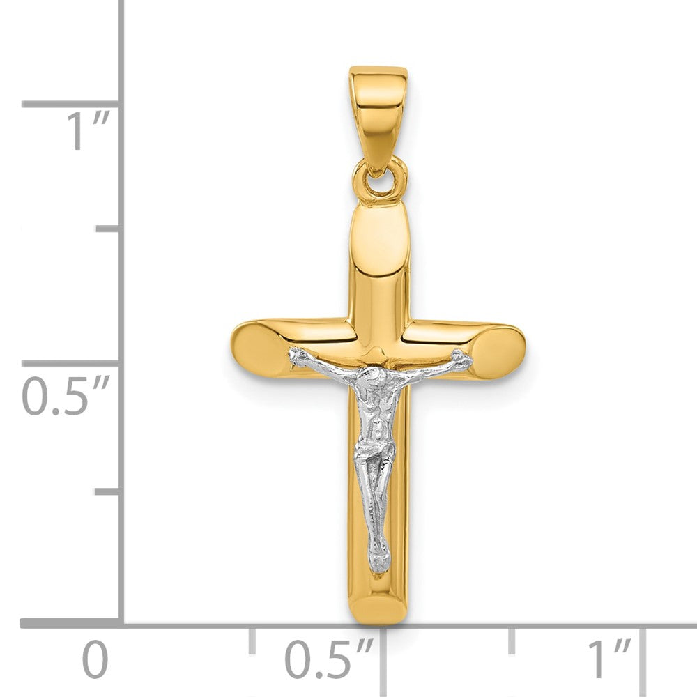 14K Two-tone Polished and Textured Crucifix Pendant