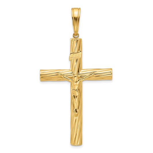 14K Polished and Textured Crucifix Pendant