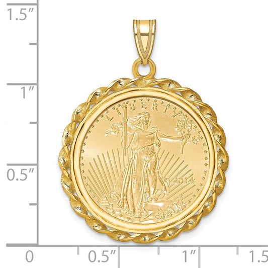 Wideband Distinguished Coin Jewelry 14k Polished Wide Twisted Wire Mounted 1/4oz American Eagle Prong Coin Bezel Pendant