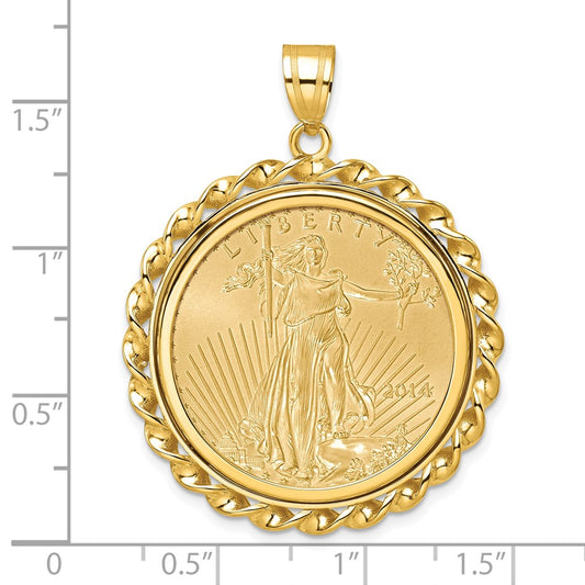 Wideband Distinguished Coin Jewelry 14k Polished Wide Twisted Wire Mounted 1/2oz American Eagle Prong Coin Bezel Pendant