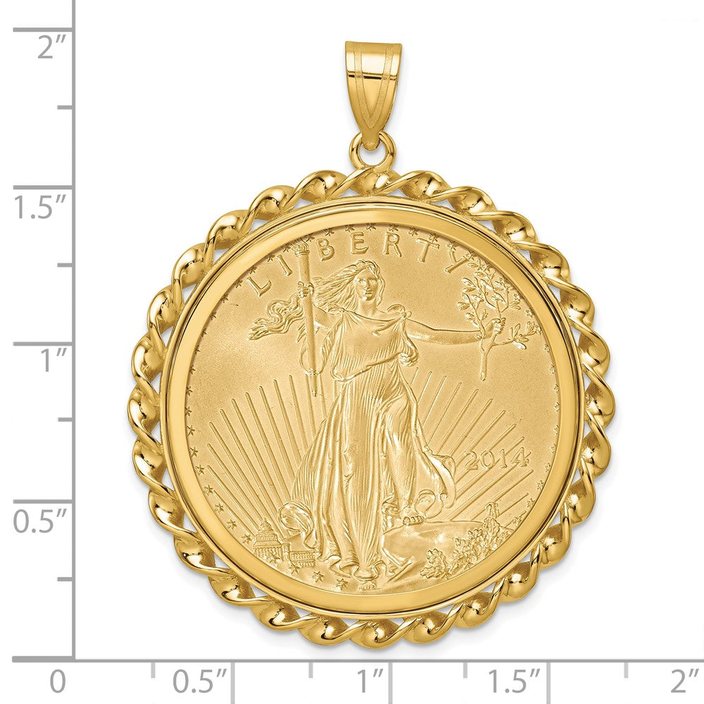 Wideband Distinguished Coin Jewelry 14k Polished Wide Twisted Wire Mounted 1oz American Eagle Prong Coin Bezel Pendant