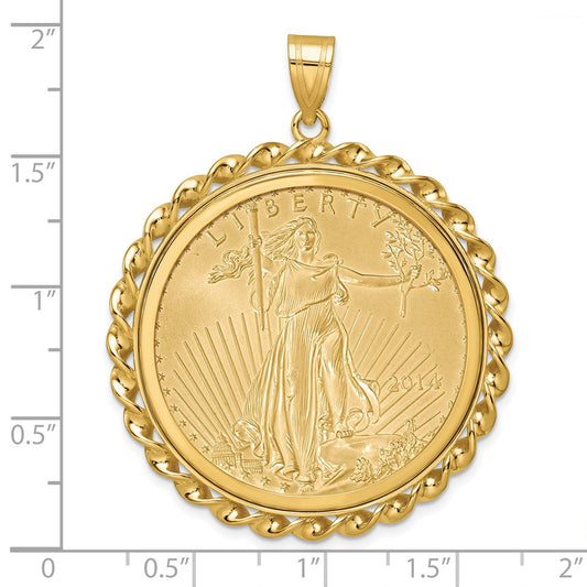 Wideband Distinguished Coin Jewelry 14k Polished Wide Twisted Wire Mounted 1oz American Eagle Prong Coin Bezel Pendant