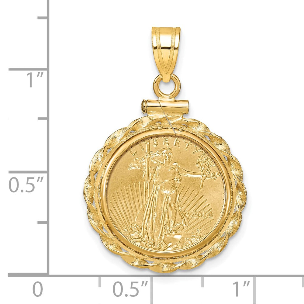 Wideband Distinguished Coin Jewelry 14k Polished Wide Twisted Wire Mounted 1/10oz American Eagle Screw Top Coin Bezel Pendant