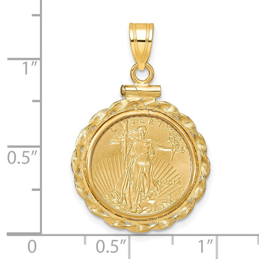 Wideband Distinguished Coin Jewelry 14k Polished Wide Twisted Wire Mounted 1/10oz American Eagle Screw Top Coin Bezel Pendant