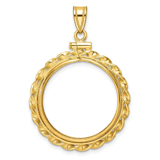 Wideband Distinguished Coin Jewelry 14k Polished Wide Twisted Wire 22.0mm x 1.9mm Screw Top Coin Bezel Pendant