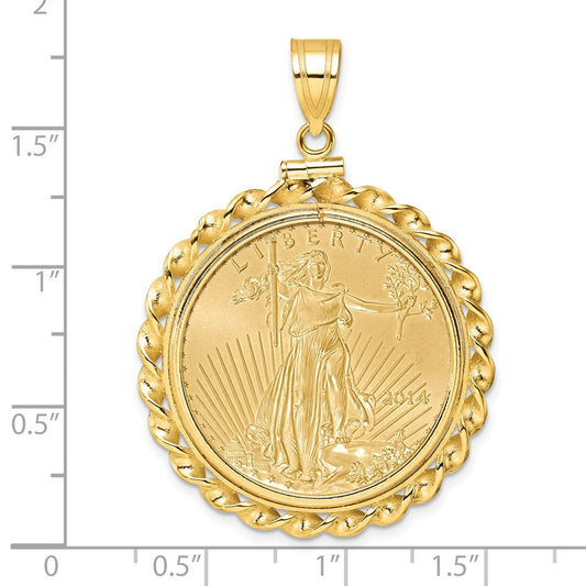 Wideband Distinguished Coin Jewelry 14k Polished Wide Twisted Wire Mounted 1/2oz American Eagle Screw Top Coin Bezel Pendant
