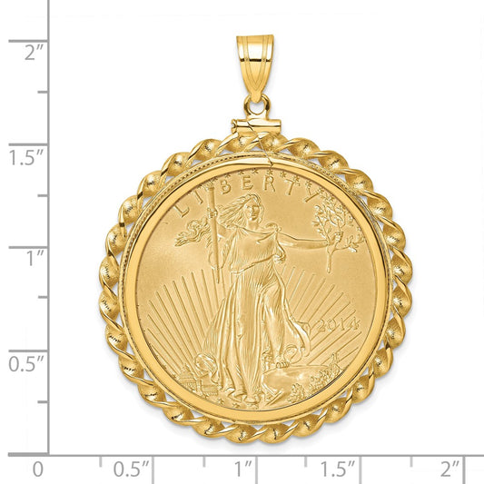 Wideband Distinguished Coin Jewelry 14k Polished Wide Twisted Wire Mounted 1oz American Eagle Screw Top Coin Bezel Pendant