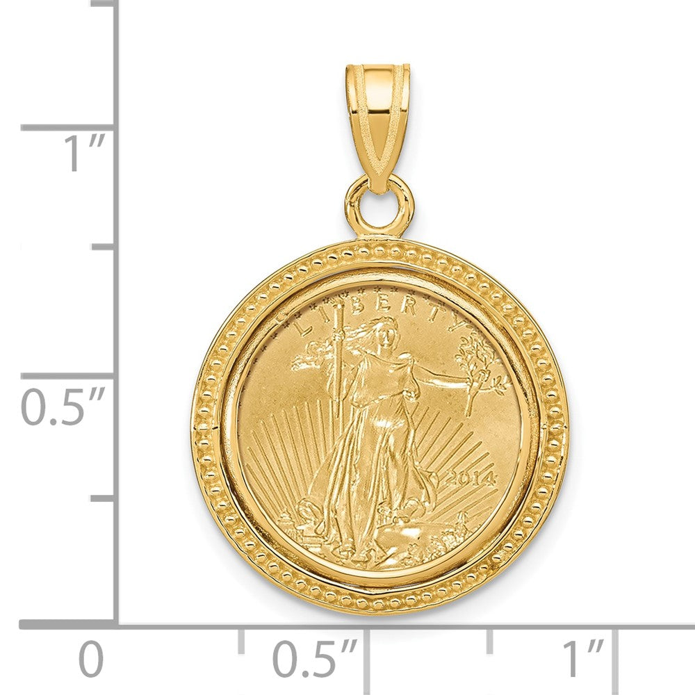 Wideband Distinguished Coin Jewelry 14k Polished and Beaded Mounted 1/10oz American Eagle Coin Bezel Pendant