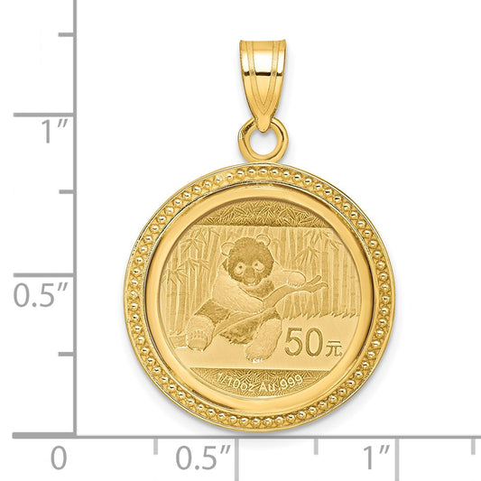Wideband Distinguished Coin Jewelry 14k Polished and Beaded Mounted 1/10oz Panda Coin Bezel Pendant