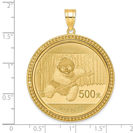 Wideband Distinguished Coin Jewelry 14k Polished and Beaded Mounted 1oz Panda Bezel Pendant