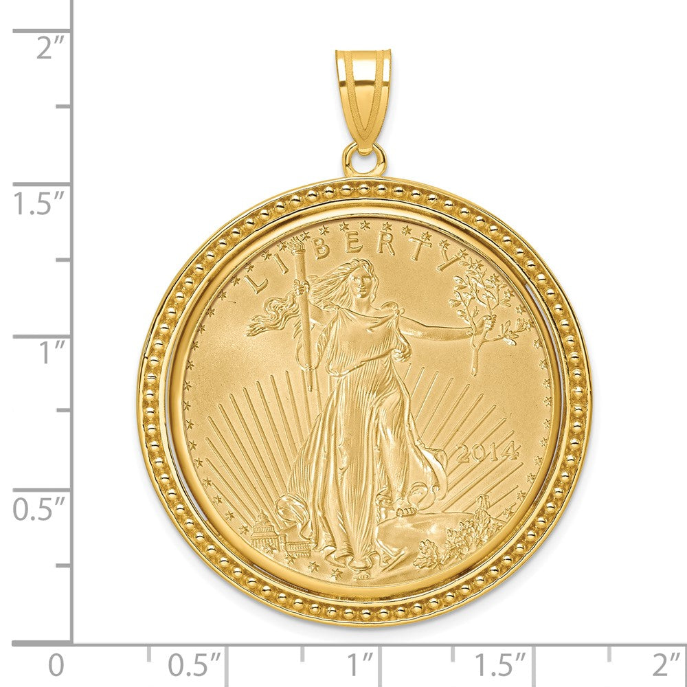 Wideband Distinguished Coin Jewelry 14k Polished and Beaded Mounted 1oz American Eagle Coin Bezel Pendant