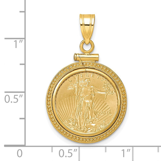 Wideband Distinguished Coin Jewelry 14k Polished and Beaded Mounted 1/10oz American Eagle Screw Top Coin Bezel Pendant