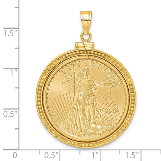 Wideband Distinguished Coin Jewelry 14k Polished and Beaded Mounted 1/2oz American Eagle Screw Top Coin Bezel Pendant