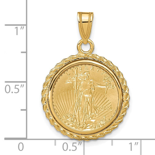 Wideband Distinguished Coin Jewelry 14k Polished with Casted Rope Mounted 1/10oz American Eagle Prong Coin Bezel Pendant