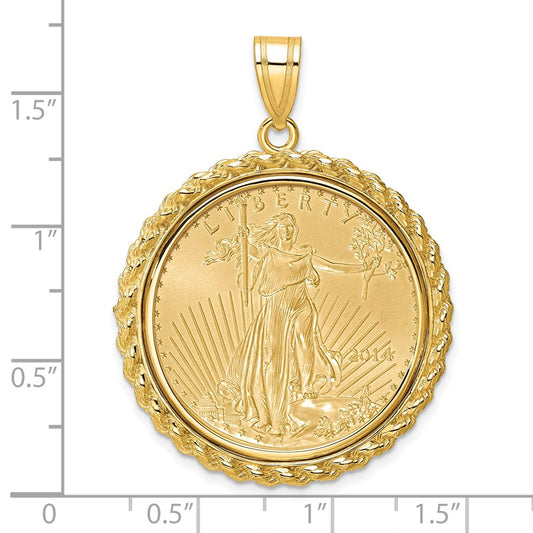 Wideband Distinguished Coin Jewelry 14k Polished with Casted Rope Mounted 1/2oz American Eagle Prong Coin Bezel Pendant