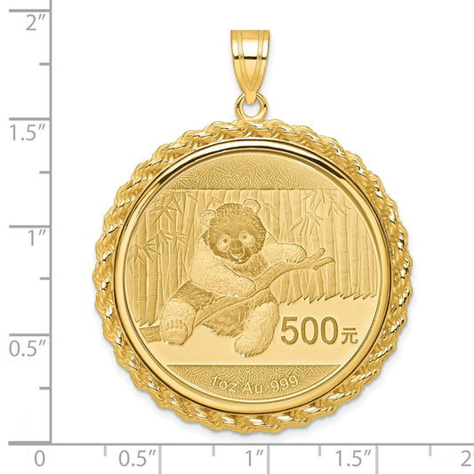Wideband Distinguished Coin Jewelry 14k Polished with Casted Rope Mounted 1oz Panda Prong Coin Bezel Pendant