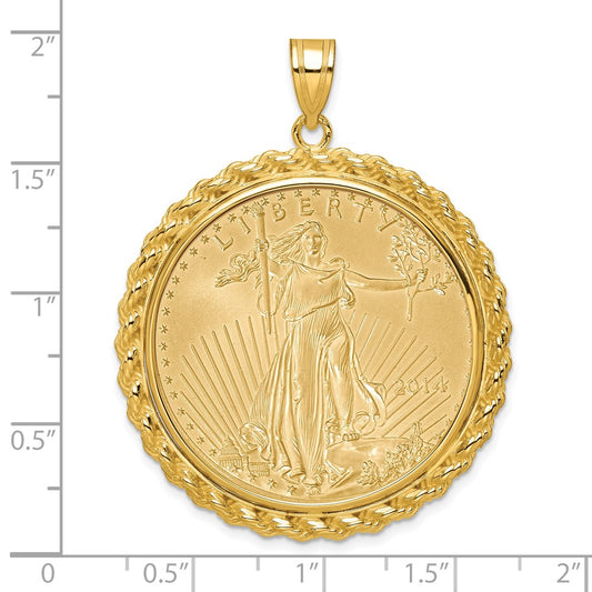 Wideband Distinguished Coin Jewelry 14k Polished with Casted Rope Mounted 1oz American Eagle Prong Coin Bezel Pendant