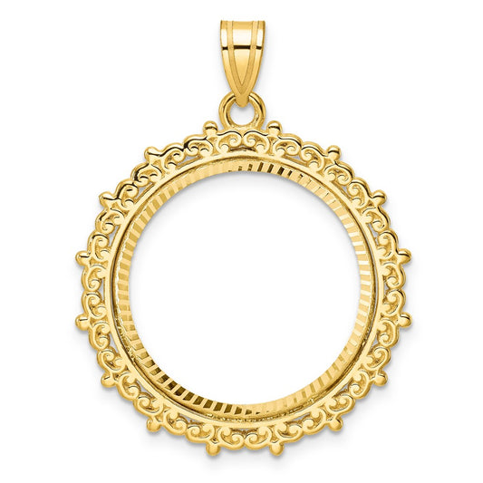 Wideband Distinguished Coin Jewelry 14k Polished and Diamond-cut Fancy 22.0mm Prong Coin Bezel Pendant