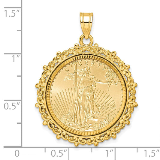 Wideband Distinguished Coin Jewelry 14ky Fancy Diamond-cut Mounted 1/4oz American Eagle Coin Bezel Pendant