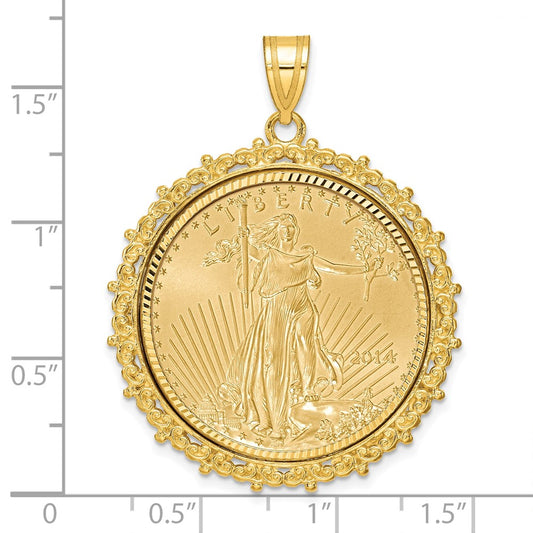 Wideband Distinguished Coin Jewelry 14ky Fancy Diamond-cut Mounted 1/2oz American Eagle Coin Bezel Pendant