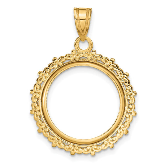 Wideband Distinguished Coin Jewelry 14k Polished Fancy 16.5mm Prong Coin Bezel Pendant