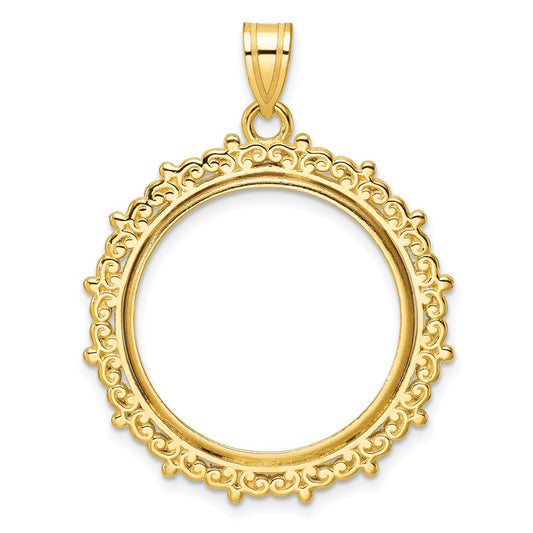Wideband Distinguished Coin Jewelry 14k Polished Fancy 22.0mm Prong Coin Bezel Pendant