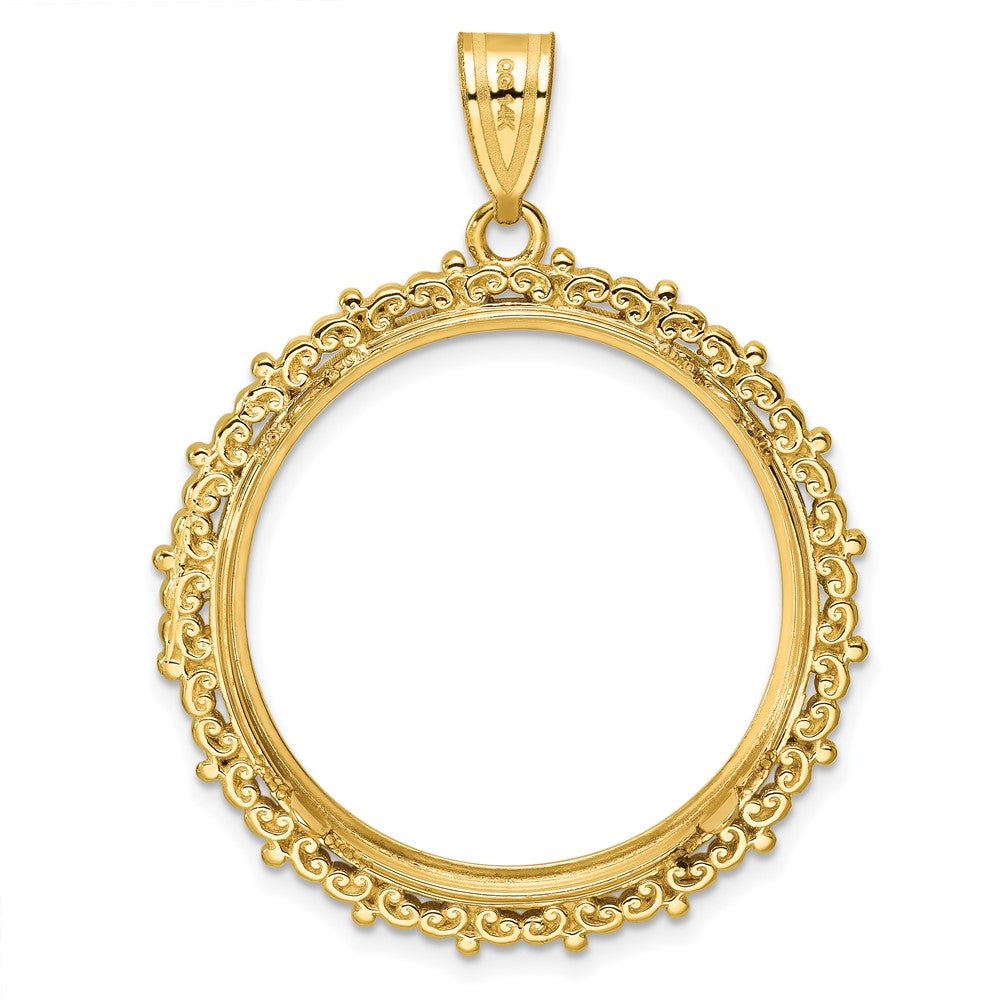 Wideband Distinguished Coin Jewelry 14k Polished Fancy 27.0mm Prong Coin Bezel Pendant