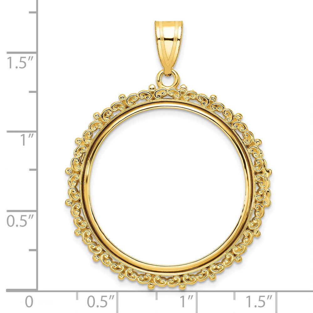 Wideband Distinguished Coin Jewelry 14k Polished Fancy 27.0mm Prong Coin Bezel Pendant