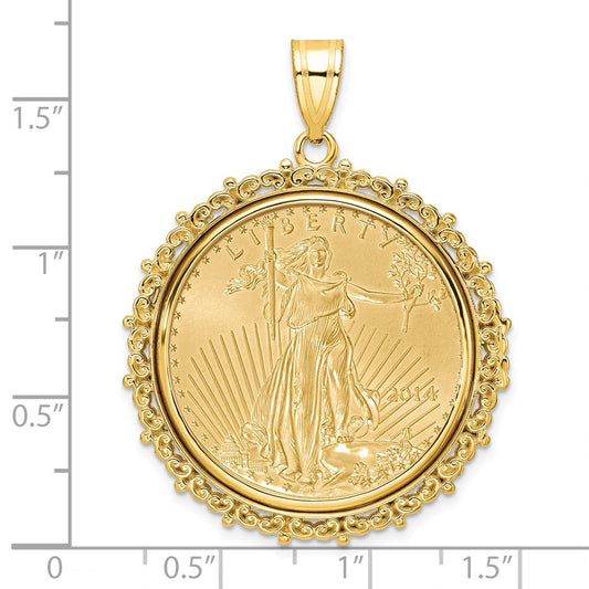 Wideband Distinguished Coin Jewelry 14k Polished Fancy Mounted 1/2oz American Eagle Prong Coin Bezel Pendant