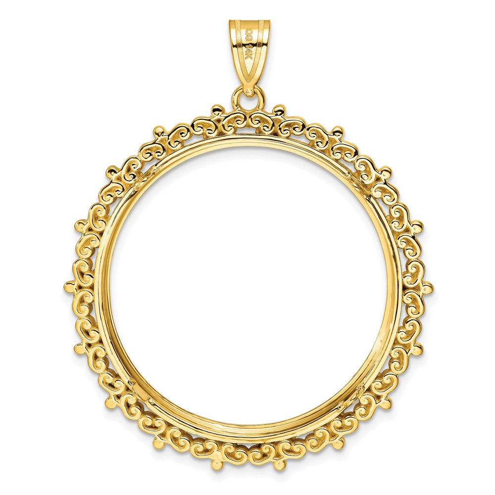 Wideband Distinguished Coin Jewelry 14k Polished Fancy 32.7mm Prong Coin Bezel Pendant