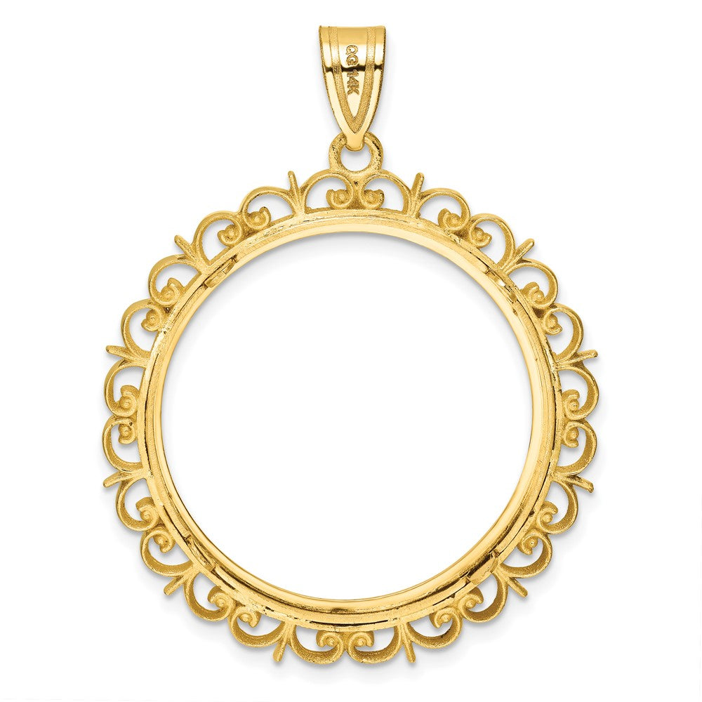Wideband Distinguished Coin Jewelry 14k Polished Fancy 27.0mm Prong Coin Bezel Pendant