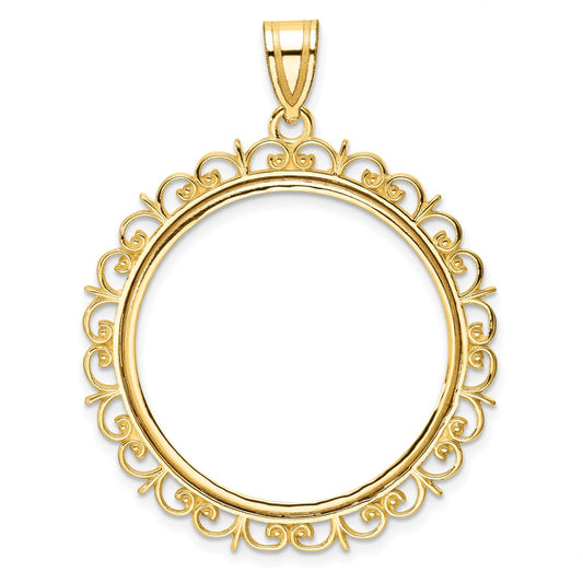 Wideband Distinguished Coin Jewelry 14k Polished Fancy 27.0mm Prong Coin Bezel Pendant