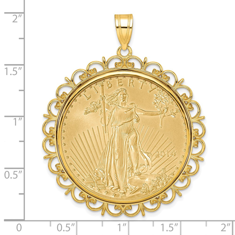 Wideband Distinguished Coin Jewelry 14k Polished Fancy Mounted 1oz American Eagle Prong Coin Bezel Pendant