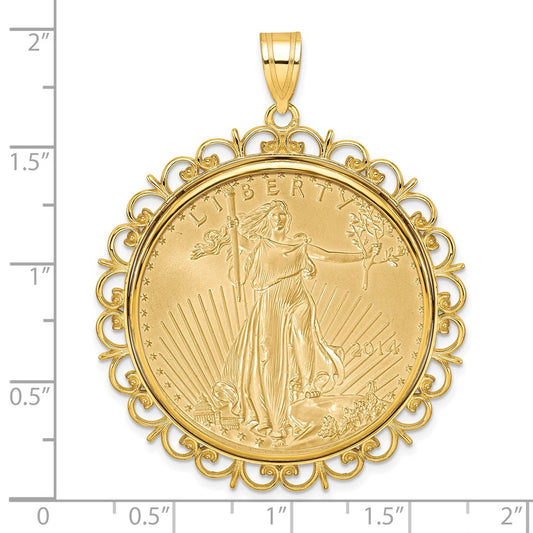 Wideband Distinguished Coin Jewelry 14k Polished Fancy Mounted 1oz American Eagle Prong Coin Bezel Pendant