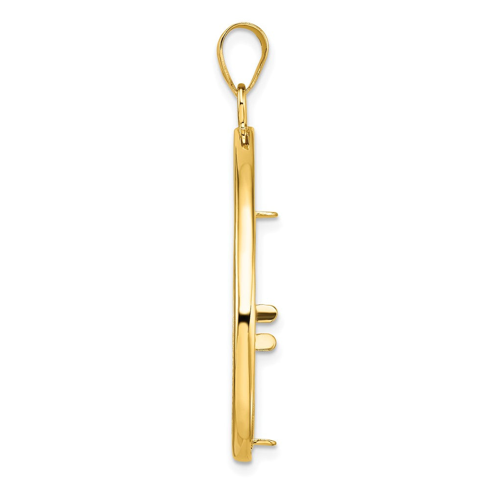 Wideband Distinguished Coin Jewelry 14k Polished and Diamond-cut Lightweight Teardrop 22.0mm Prong Coin Bezel Pendant