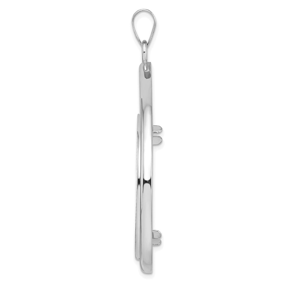 Wideband Distinguished Coin Jewelry 14k White Gold Polished and Diamond-cut Teardrop 32.7mm Prong Coin Bezel Pendant