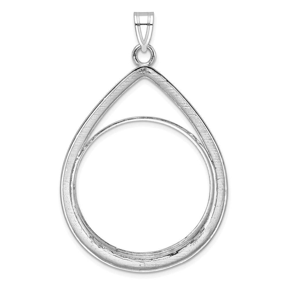 Wideband Distinguished Coin Jewelry 14k White Gold Polished and Diamond-cut Teardrop 32.7mm Prong Coin Bezel Pendant