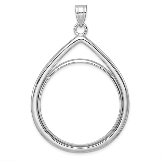 Wideband Distinguished Coin Jewelry 14k White Gold Polished Lightweight Teardrop 32.7mm Prong Coin Bezel Pendant