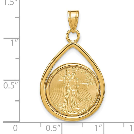 Wideband Distinguished Coin Jewelry 14k Polished Lightweight Teardrop Mounted 1/10oz American Eagle Prong Coin Bezel Pendant