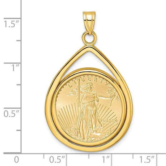 Wideband Distinguished Coin Jewelry 14k Polished Lightweight Teardrop Mounted 1/4oz American Eagle Prong Coin Bezel Pendant