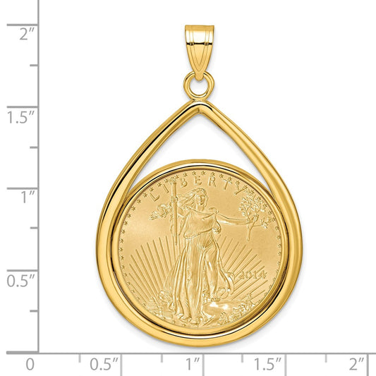 Wideband Distinguished Coin Jewelry 14k Polished Lightweight Teardrop Mounted 1/2oz American Eagle Prong Coin Bezel Pendant