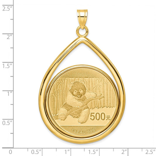 Wideband Distinguished Coin Jewelry 14k Polished Lightweight Teardrop Mounted 1oz Panda Prong Coin Bezel Pendant