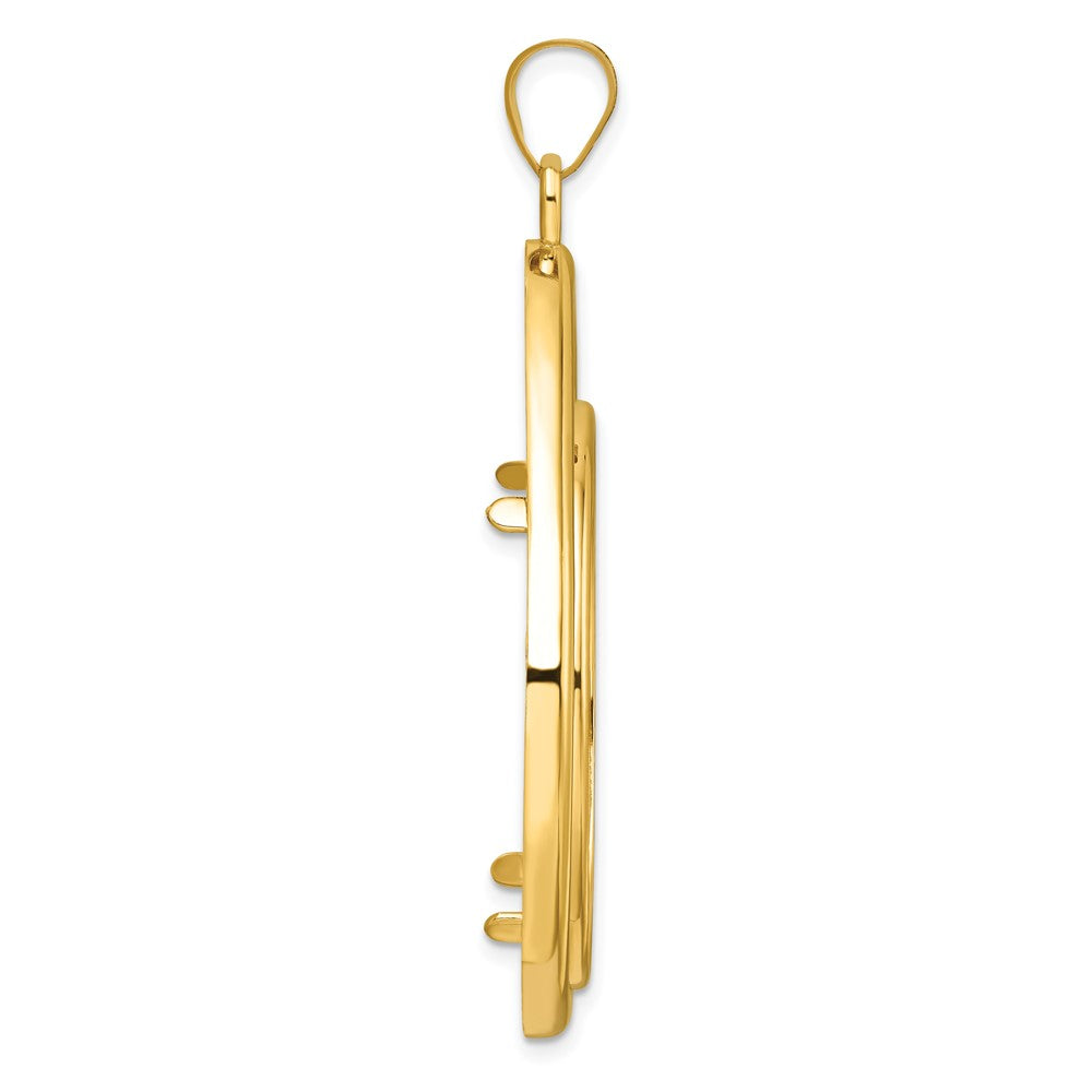 Wideband Distinguished Coin Jewelry 14k Polished Lightweight Teardrop 32.7mm Prong Coin Bezel Pendant