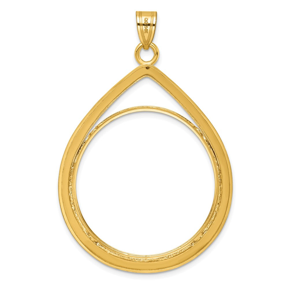 Wideband Distinguished Coin Jewelry 14k Polished Lightweight Teardrop 32.7mm Prong Coin Bezel Pendant