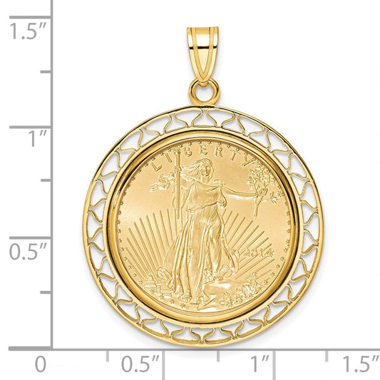 Wideband Distinguished Coin Jewelry 14k Polished Fancy Wire Mounted 1/4oz American Eagle Prong Coin Bezel Pendant